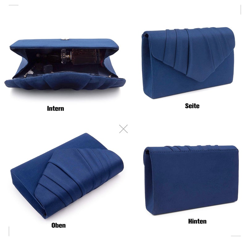 Milisente Clutch Purses For Women Suede Pleated Evening Bag Bridal Evening Clutch Bag (Navy) - Image 4